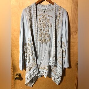 Sundance Light Blue Cardigan with Tan Embroidery